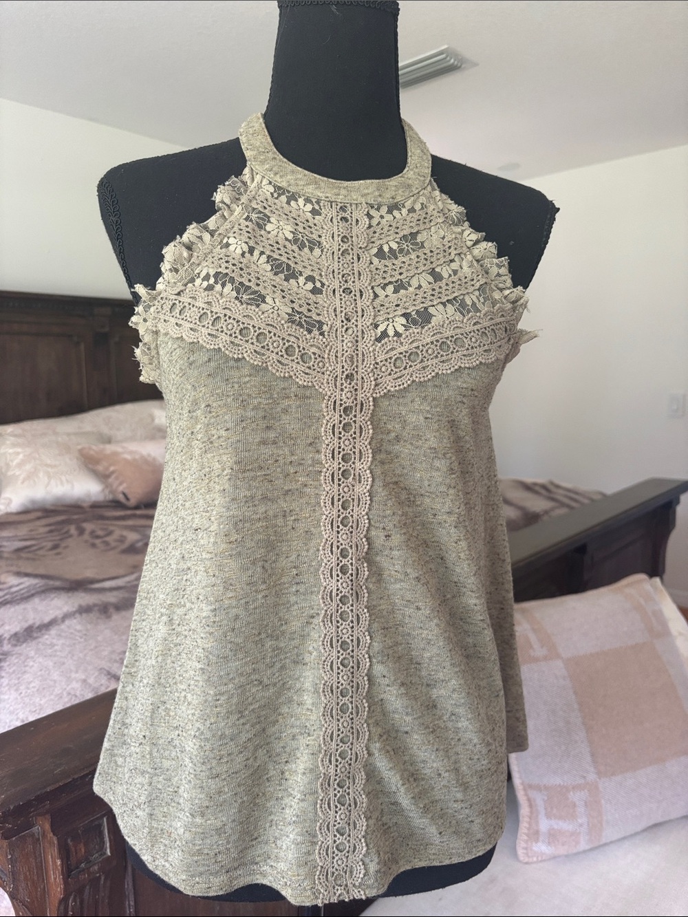 American Rag Taupe Crochet Halter Camisole